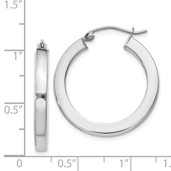 3.25mm, Sterling Silver, Hollow Square Hoops - 25mm (1 Inch) - Picture 4 of 5